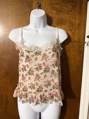 Abercrombie & Fitch Beige Floral Lace-Trim Cami
